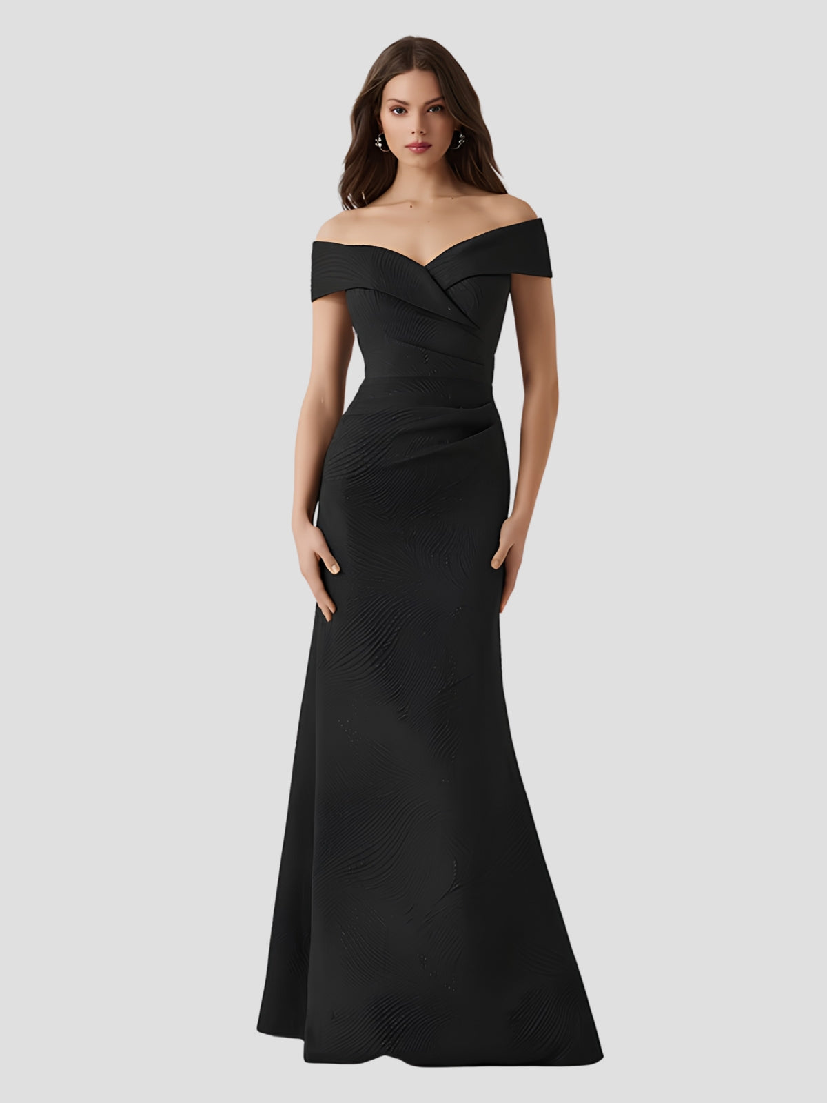 Metallic Jacquard Wavy Pattern Portrait Gown