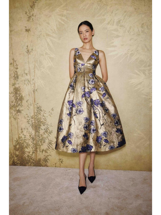 Gold and Purple Midi Dress