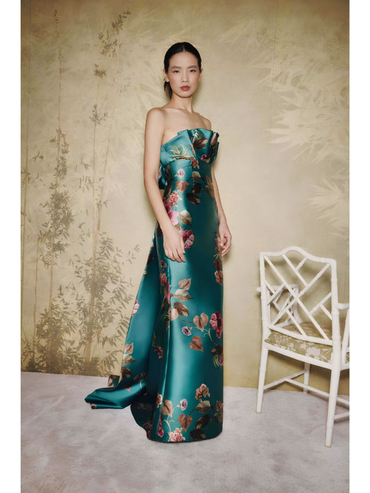Strapless Ruffle Column Gown
