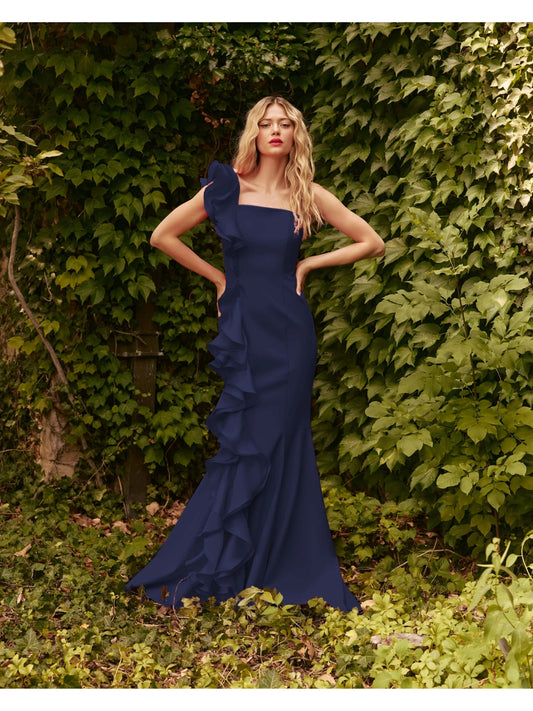 Navy One Shoulder Gown