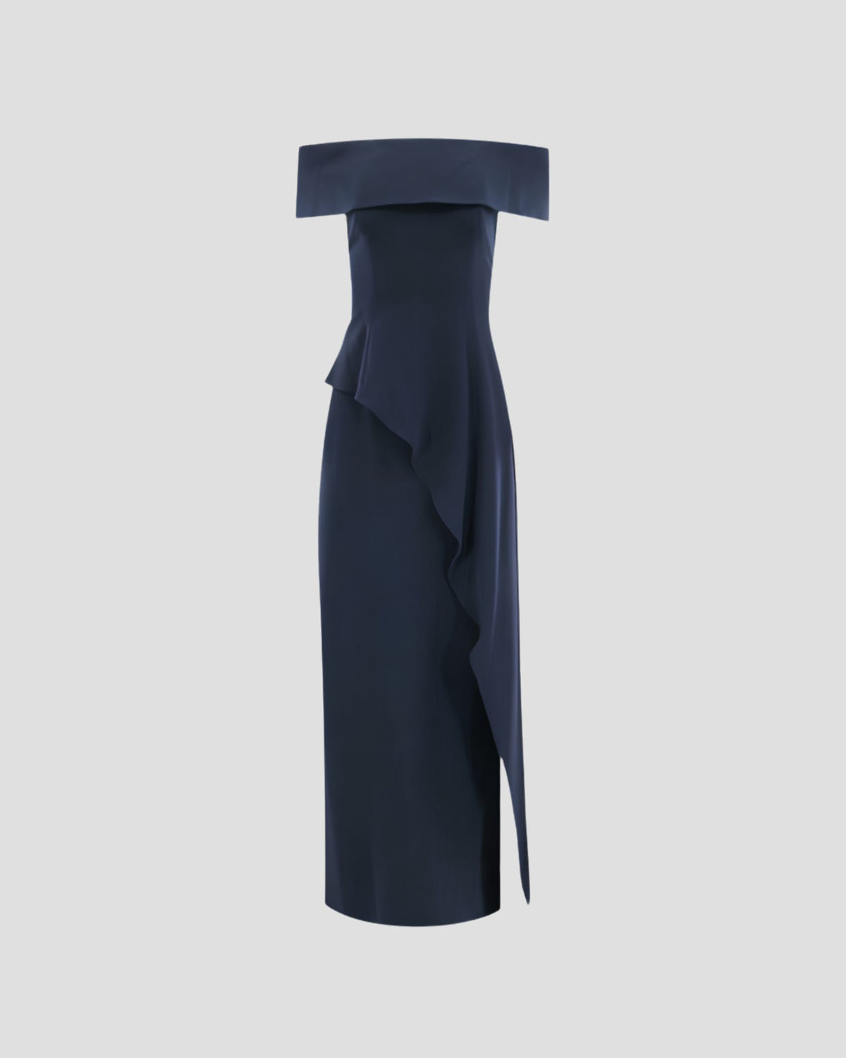 Tom & Linda Platt #3153 Navy Matte Crepe Peplum Gown