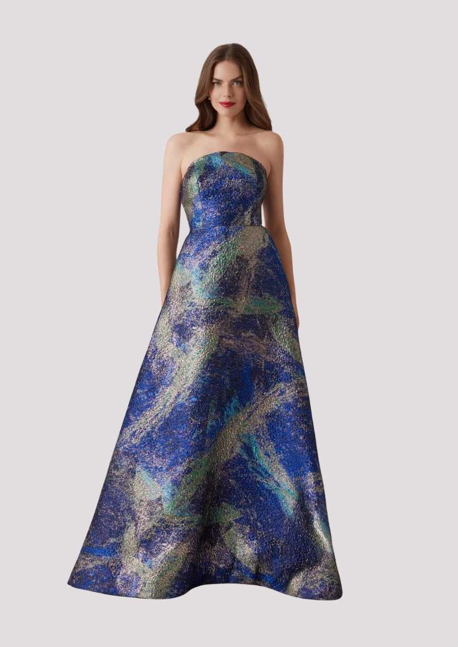 Strapless Jacquard Starburst Pattern Gown