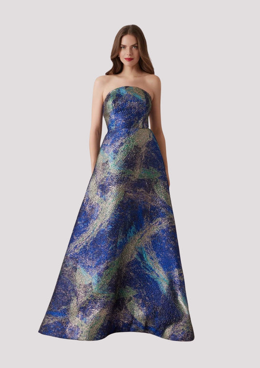 Strapless Jacquard Starburst Pattern Gown