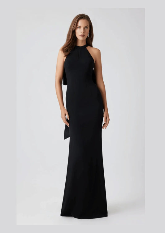 Black Halter Gown with Elegant Oversized Back Bow