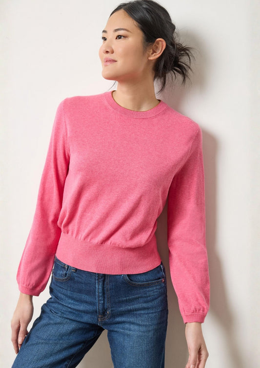 Shirred Sleeve Crewneck Sweater