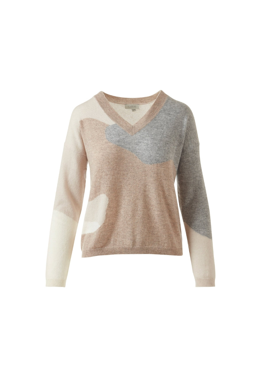 Intarsia Easy Vee- Taupe Multi