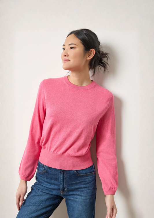 Shirred Sleeve Crewneck Sweater