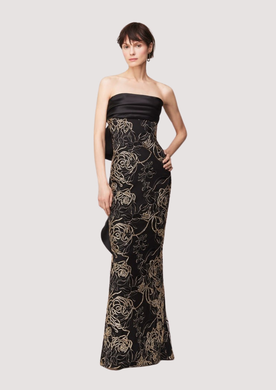 Gold and Black Gown with Back Ruffle