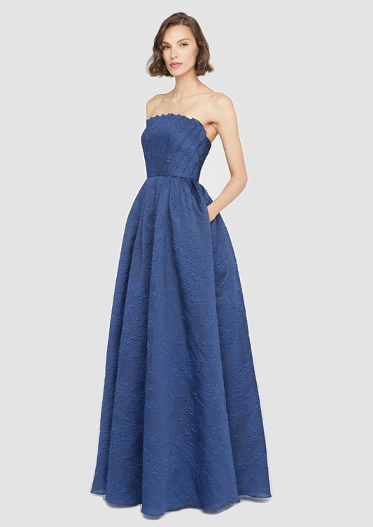 Mariana Fan Fold Navy Gown