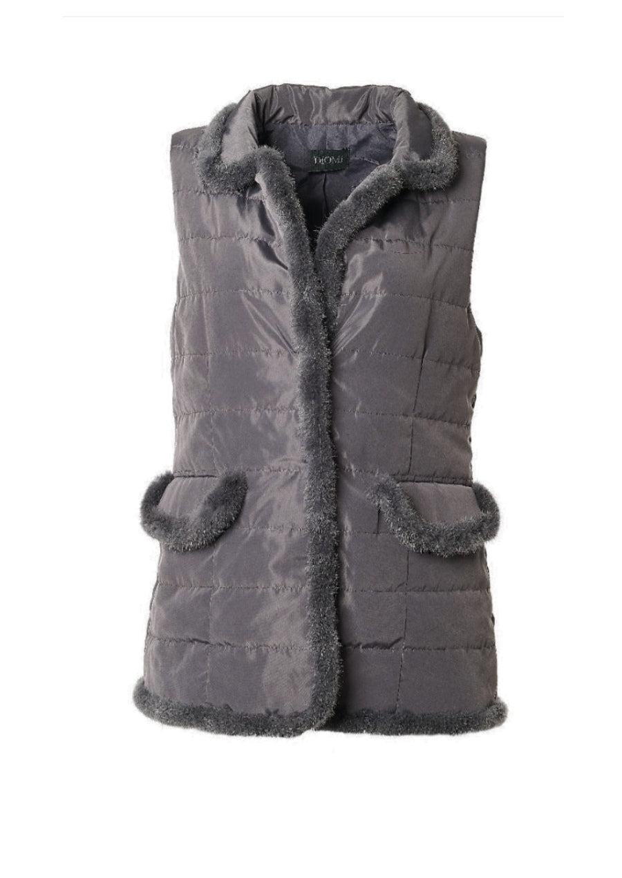 Quilted Vest with Mink in Smoke