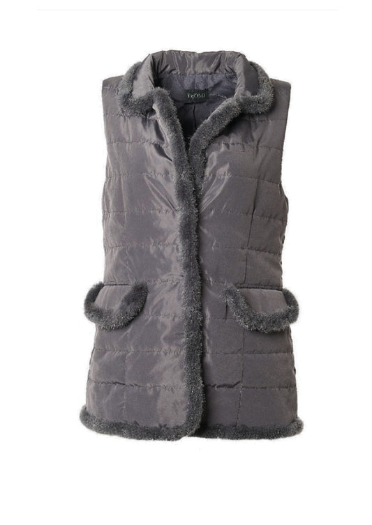 Quilted Vest with Mink in Smoke
