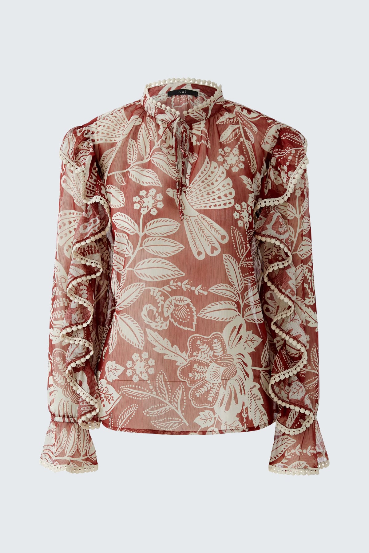 Oui #97232 Blouse Red-White