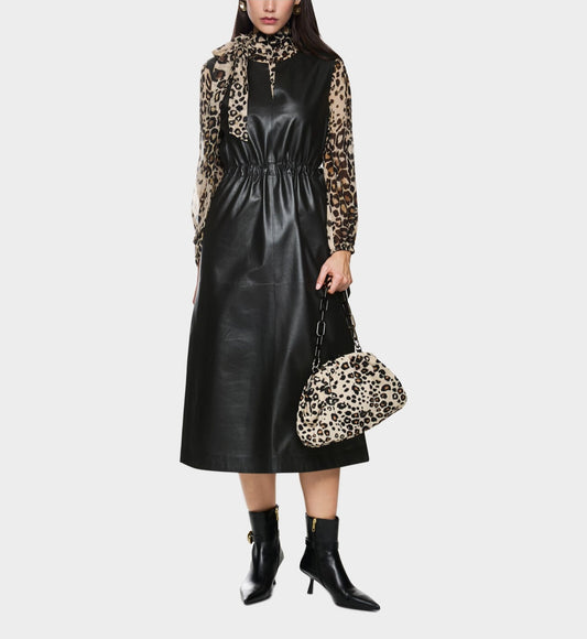 Leather Maxi Dress with V-Neck