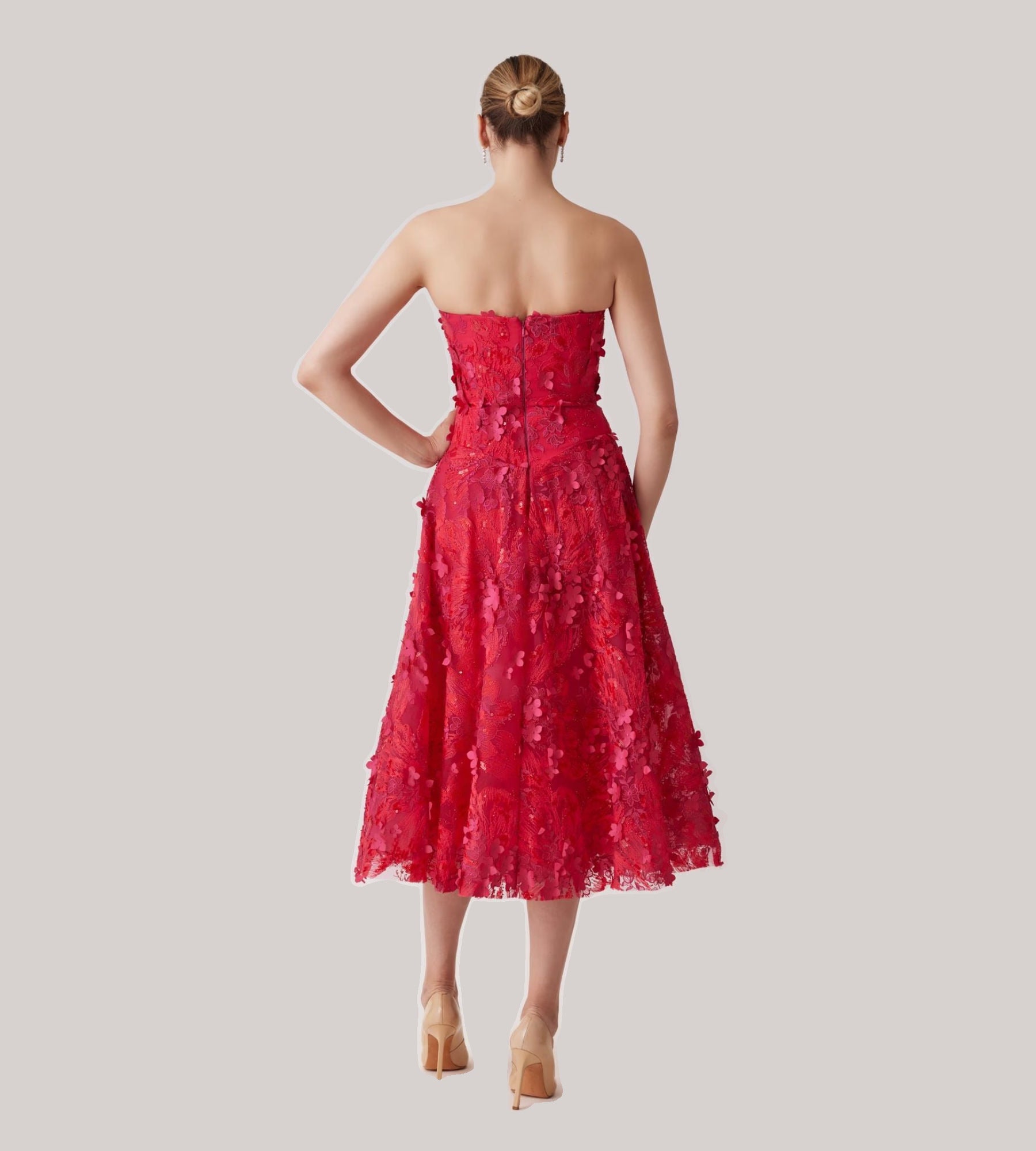 Strapless 3D Overlay Fit And Flare Dress lisamoranltd Strapless 3D Overlay Fit And Flare Dress lisamoranltd