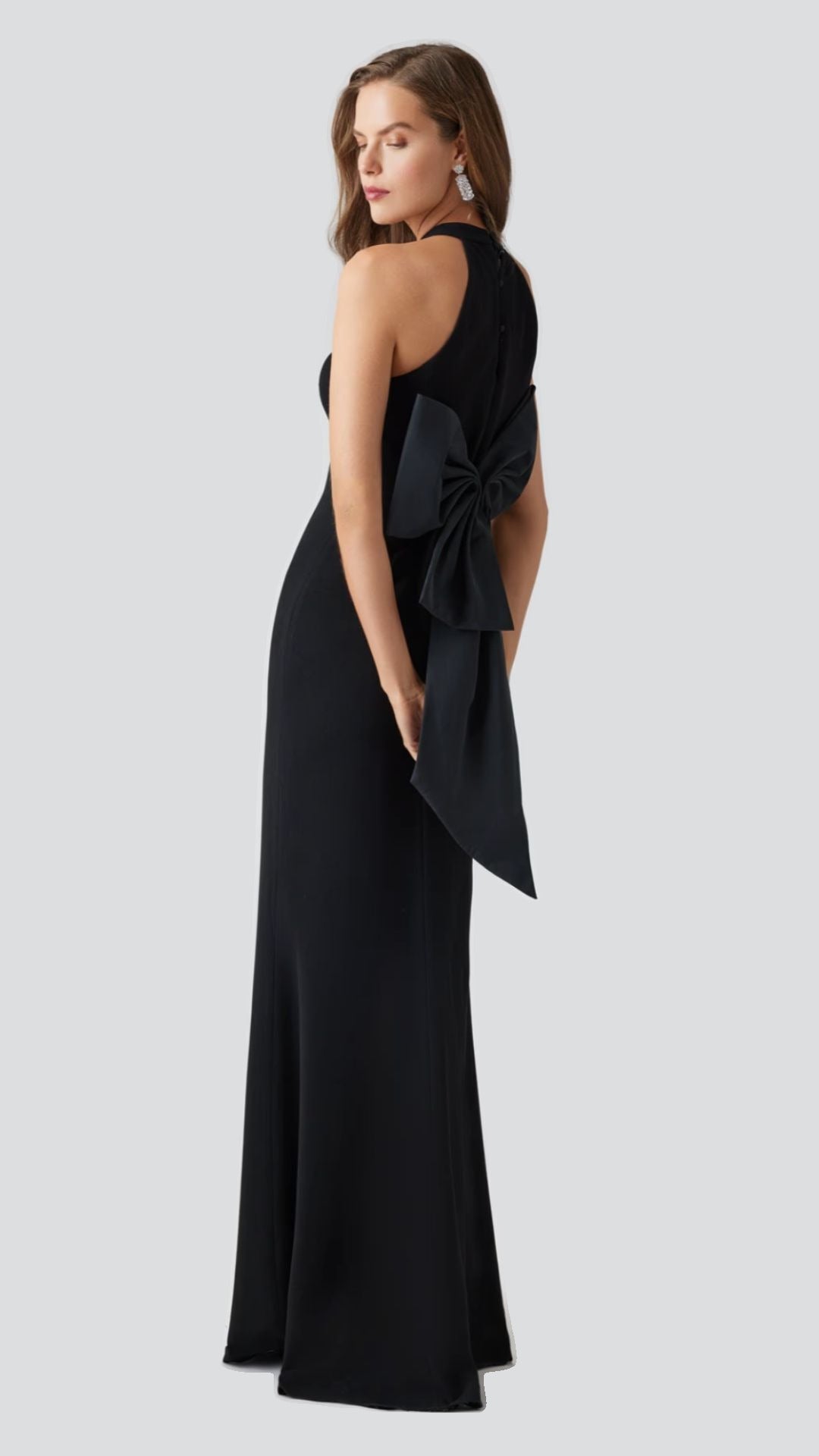 Black Halter Gown with Elegant Oversized Back Bow