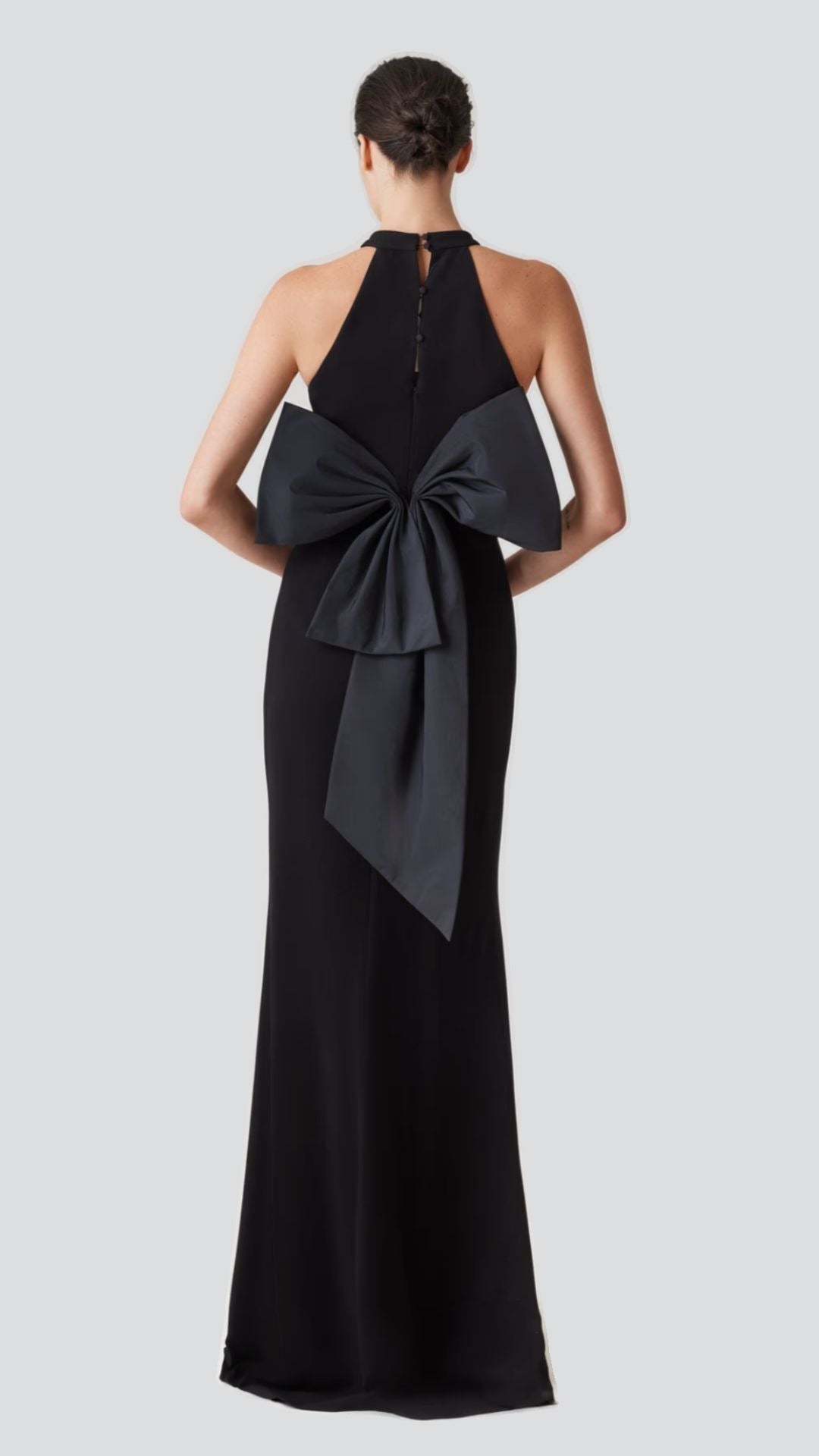 Black Halter Gown with Elegant Oversized Back Bow