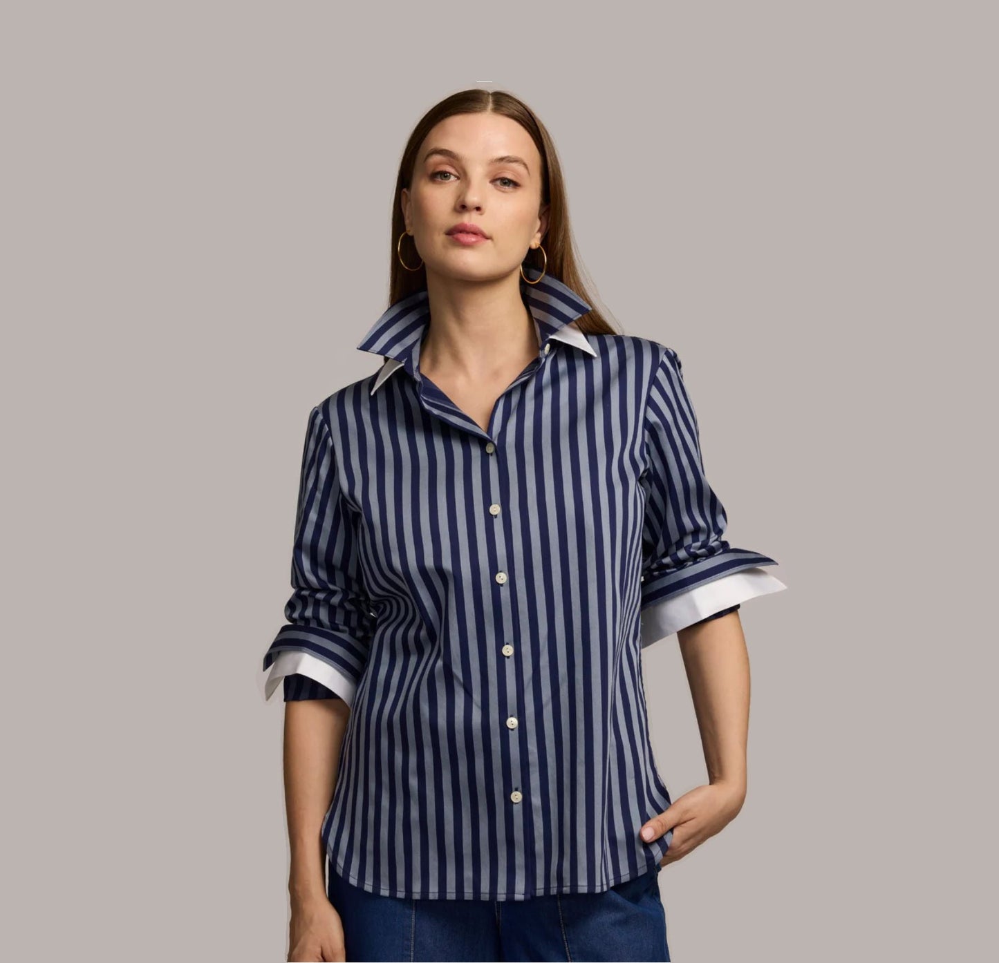 Margot Long Sleeve Stripe Shirt- GRY/MID