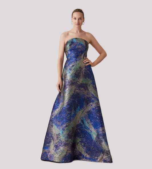 Strapless Jacquard Starburst Pattern Gown