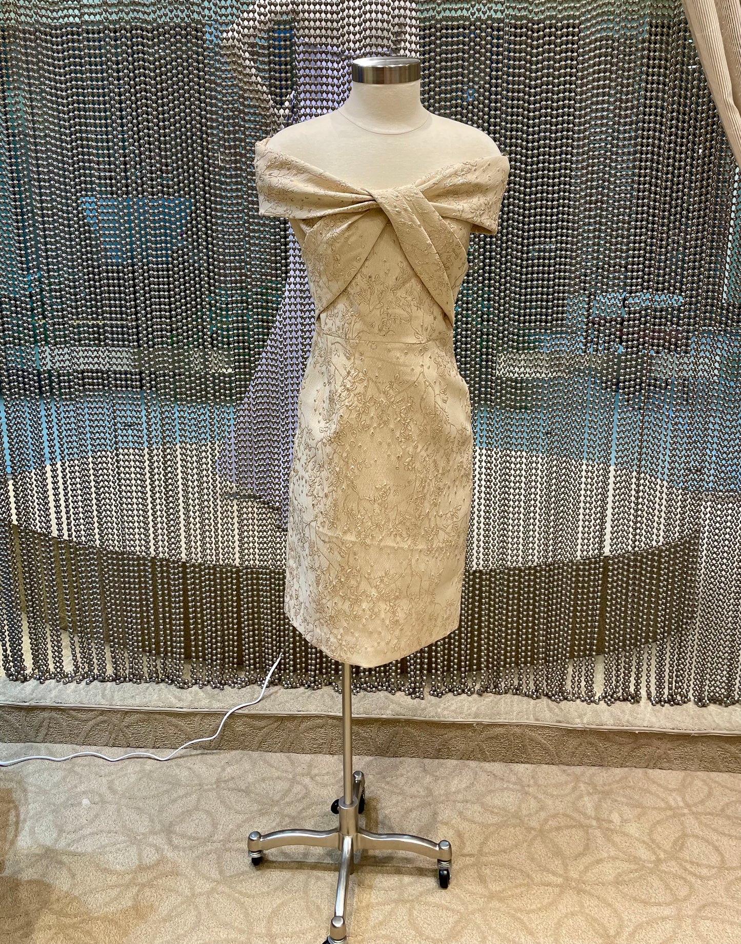 Metallic Pattern Twist Front Off the Shoulder Dress - SALE